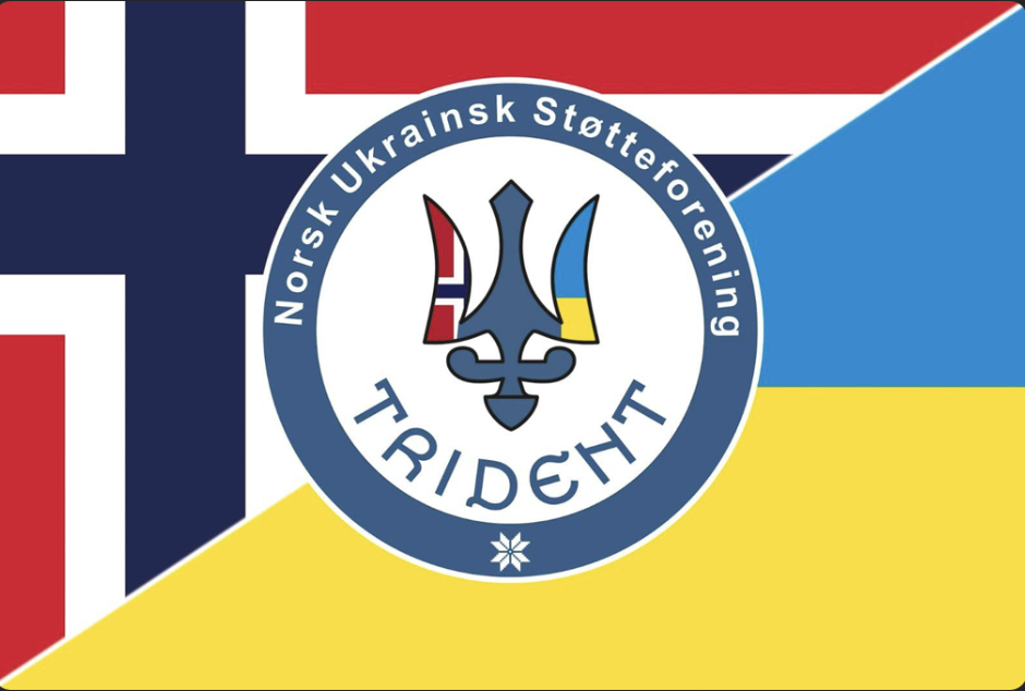 Norsk Ukrainsk Støtteforening Trident – med norsk og ukrainsk flagg